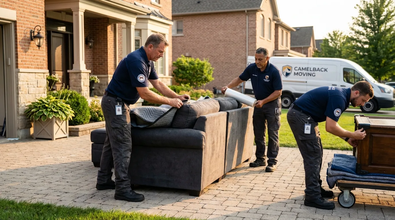 Large estate moving crew wrapping furniture in Eastlake, OH