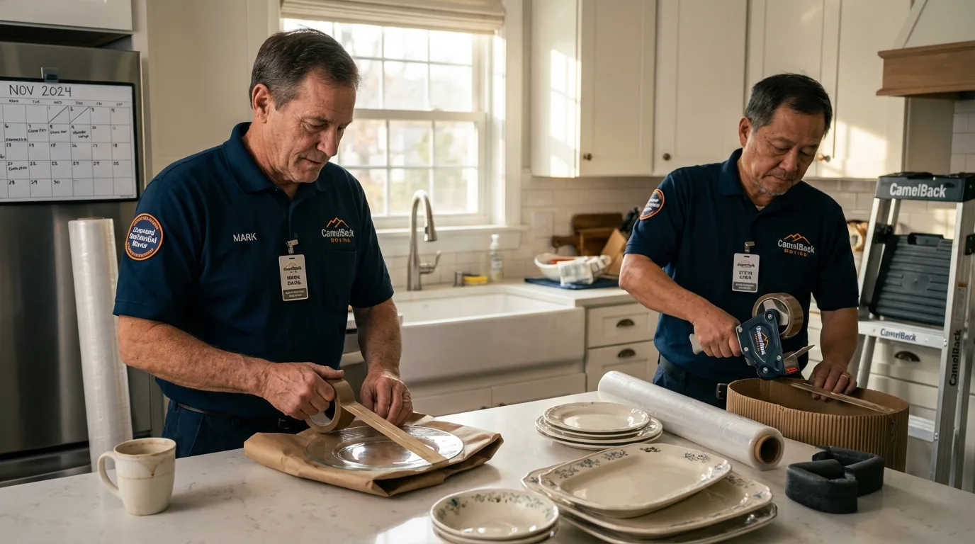 Professional crew packing kitchen dishware in Eastlake, OH